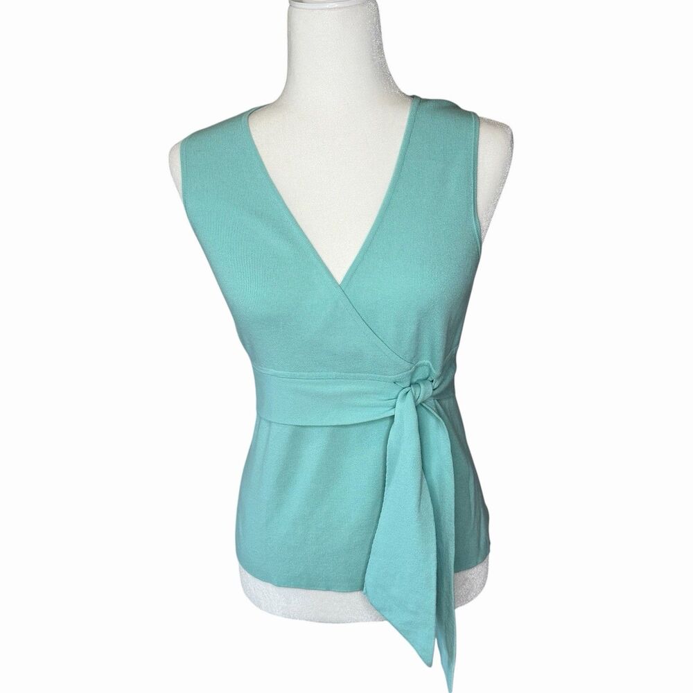 Ann Taylor LOFT Sleeveless Sweater Blue Size M Tie Waist V-neck Pullover Career